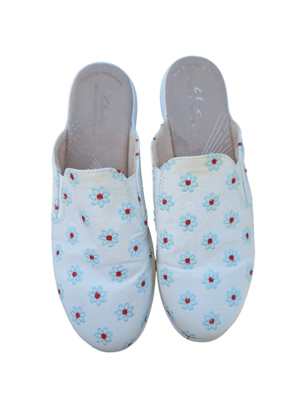 Clarks Cloudsteppers Breeze Shore Floral Mules Size 10 Comfort Slip On